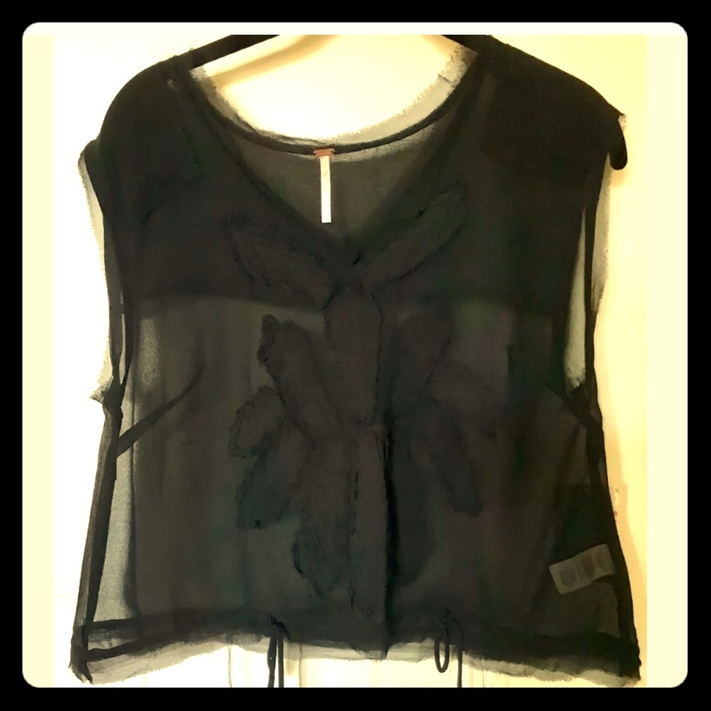 FREE PEOPLE Black sheer embroidered top